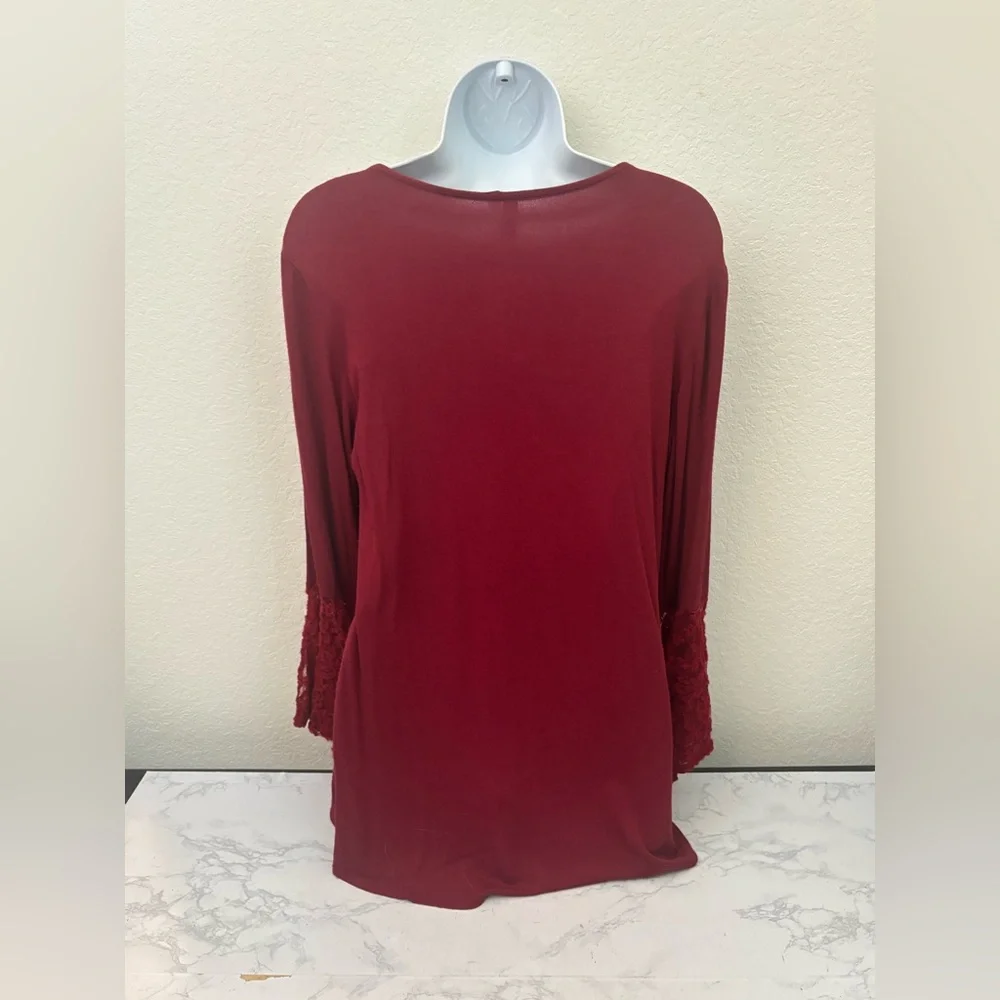 NY Collection Long Sleeve Strappy Blouse Size S Shirt Red Pullover Top - Picture 3 of 5